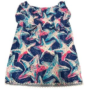 Lilly Pulitzer Kids Starfish Print Off Shoulder Dress Pom Pom‎ Trim